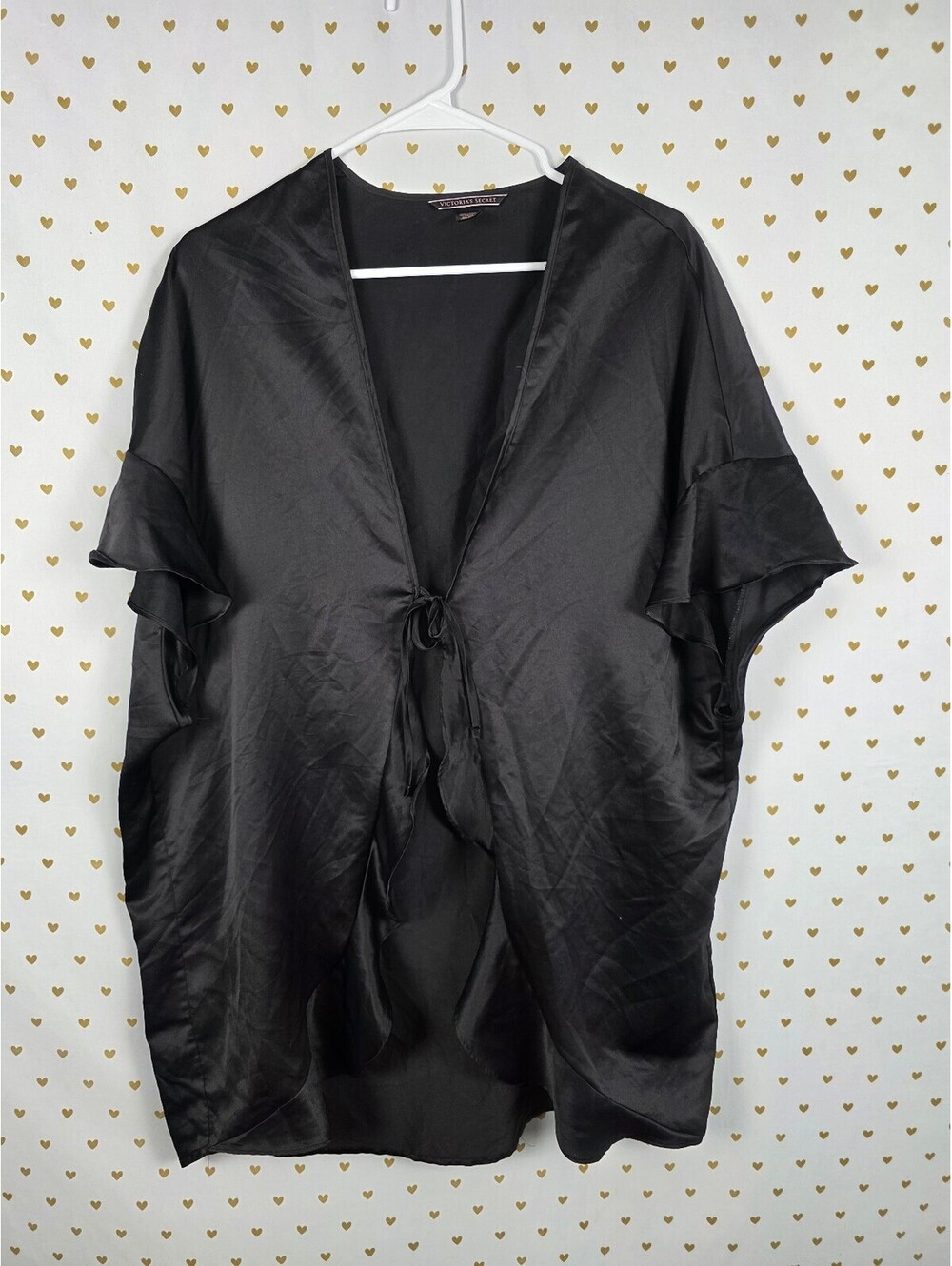 Victorias Secret Satin Silky Robe Tie Front Black Smock One Size Fits All